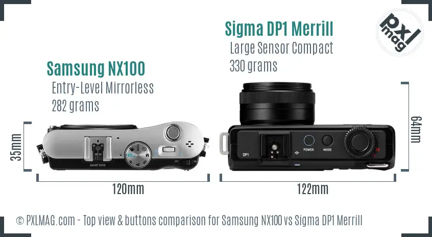 Samsung NX100 vs Sigma DP1 Merrill top view buttons comparison Samsung NX100 vs Sigma DP1 Merrill top view buttons comparison