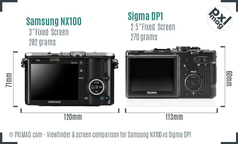 Samsung NX100 vs Sigma DP1 Screen and Viewfinder comparison