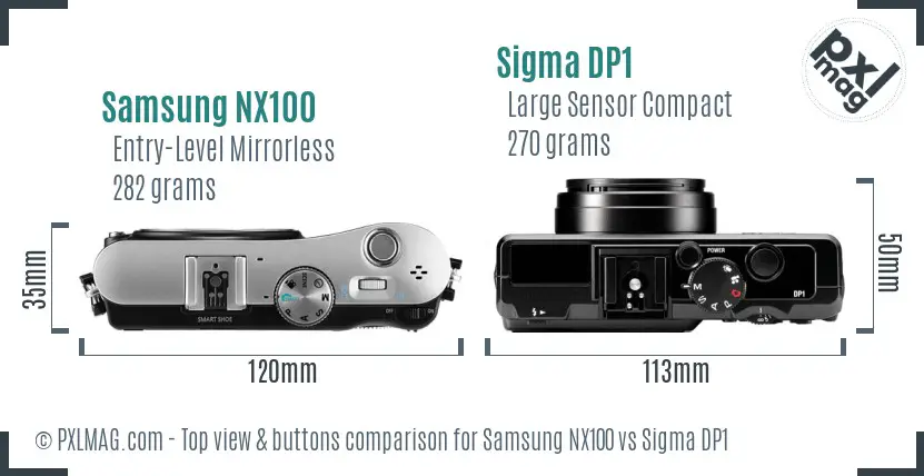 Samsung NX100 vs Sigma DP1 top view buttons comparison