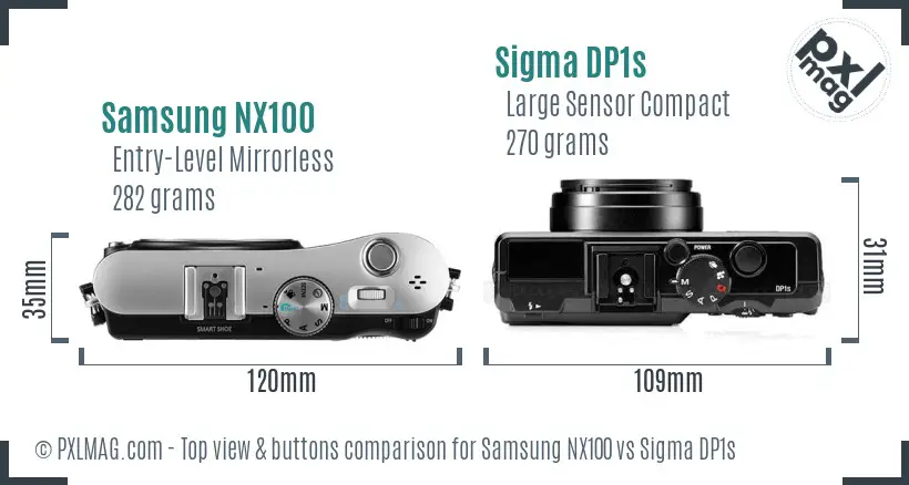 Samsung NX100 vs Sigma DP1s top view buttons comparison