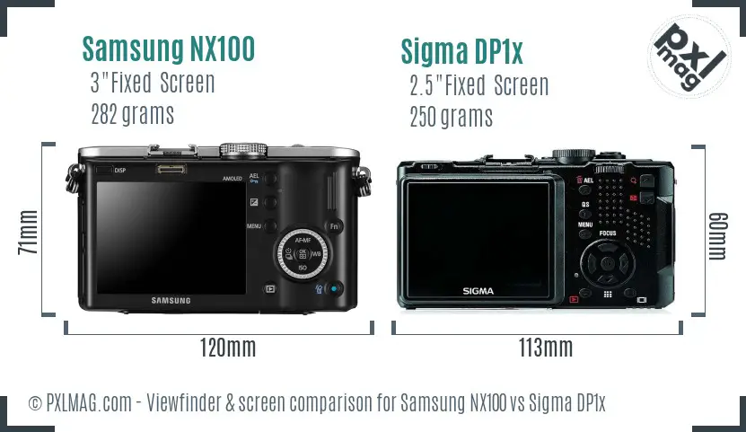 Samsung NX100 vs Sigma DP1x Screen and Viewfinder comparison