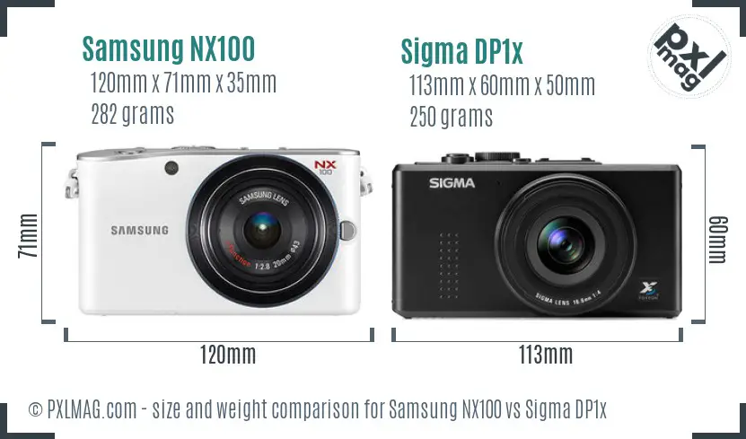 Samsung NX100 vs Sigma DP1x size comparison