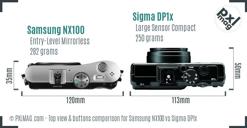 Samsung NX100 vs Sigma DP1x top view buttons comparison