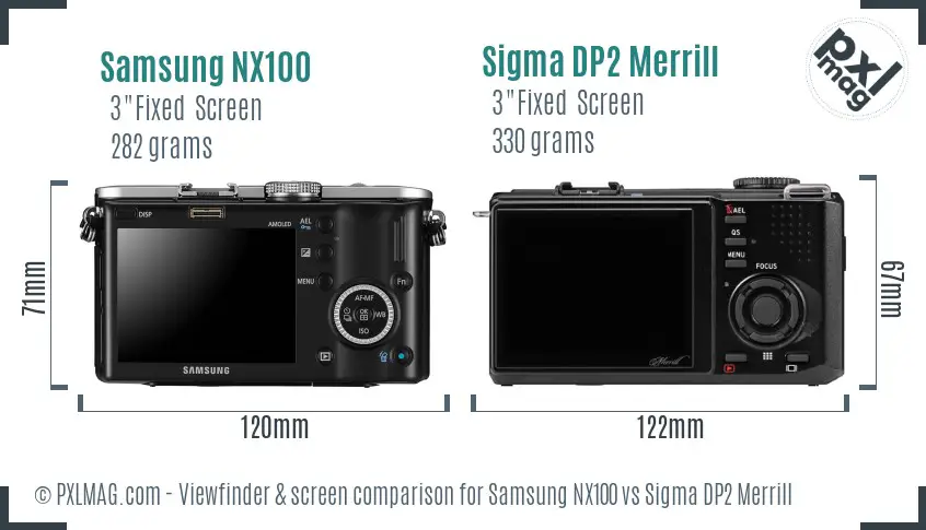 Samsung NX100 vs Sigma DP2 Merrill Screen and Viewfinder comparison