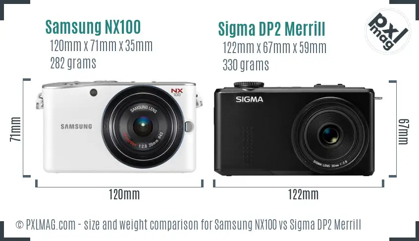 Samsung NX100 vs Sigma DP2 Merrill size comparison