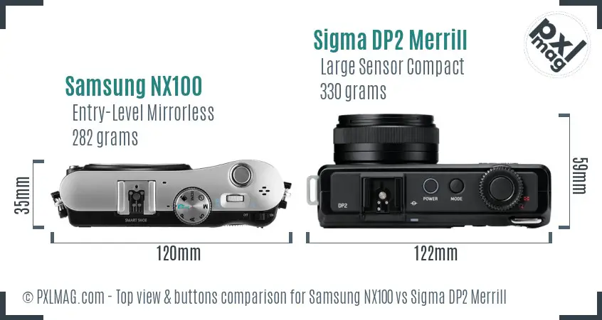 Samsung NX100 vs Sigma DP2 Merrill top view buttons comparison