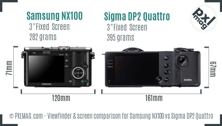 Samsung NX100 vs Sigma DP2 Quattro Screen and Viewfinder comparison