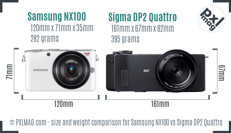 Samsung NX100 vs Sigma DP2 Quattro size comparison