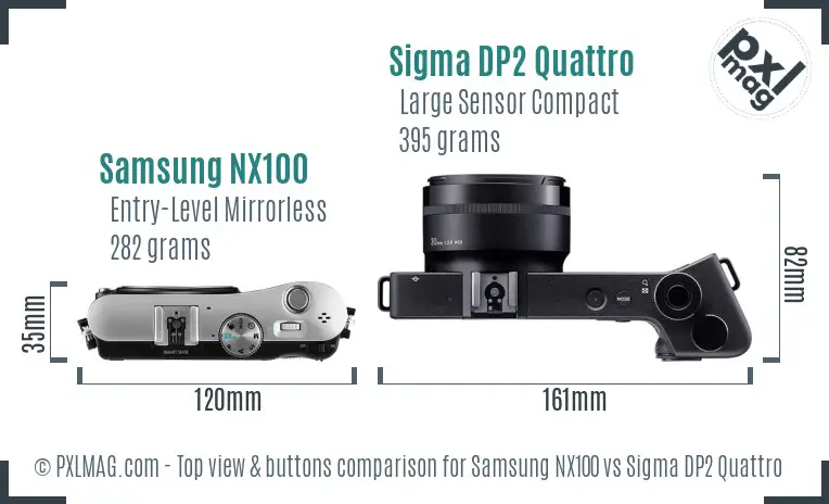 Samsung NX100 vs Sigma DP2 Quattro top view buttons comparison