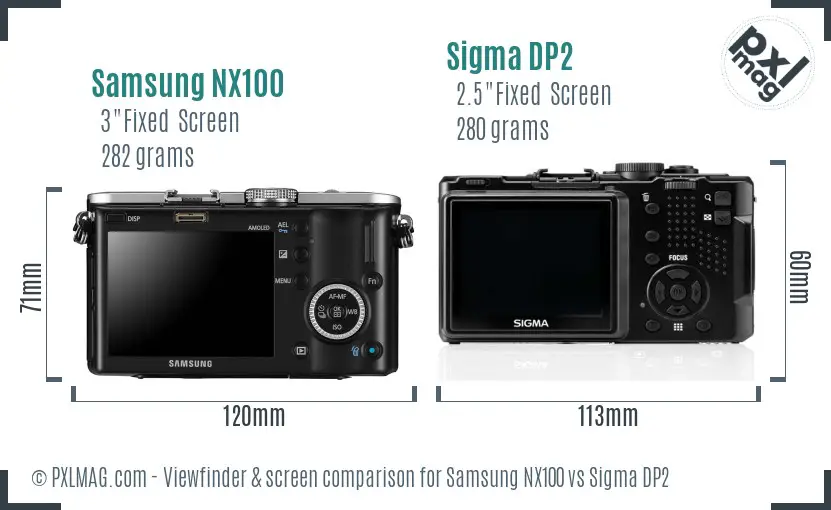 Samsung NX100 vs Sigma DP2 Screen and Viewfinder comparison