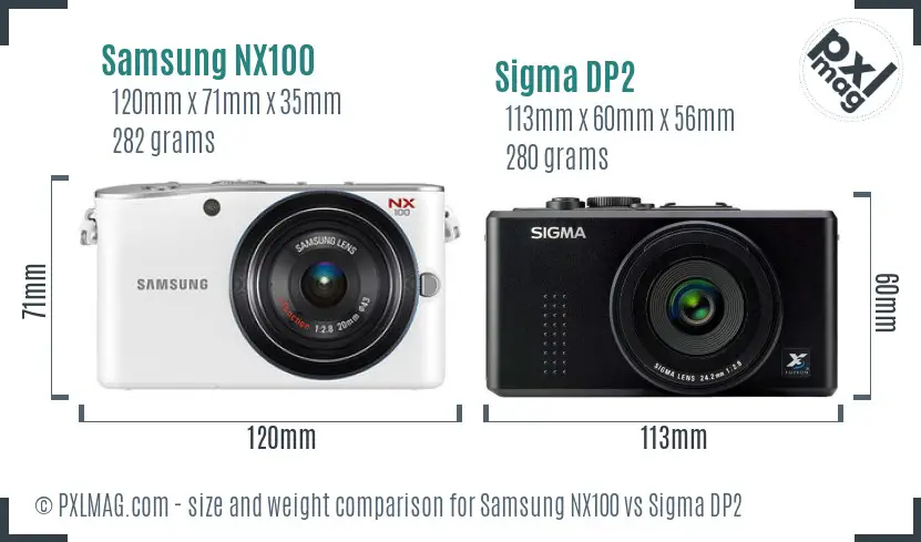 Samsung NX100 vs Sigma DP2 size comparison