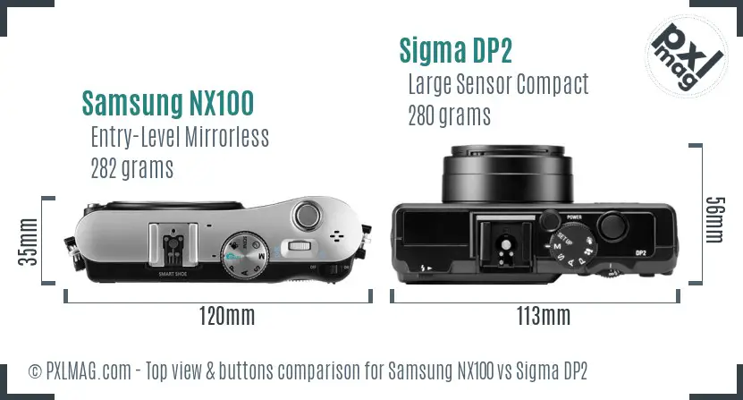 Samsung NX100 vs Sigma DP2 top view buttons comparison