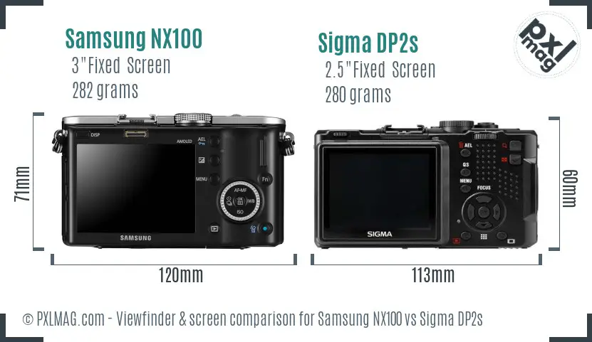 Samsung NX100 vs Sigma DP2s Screen and Viewfinder comparison