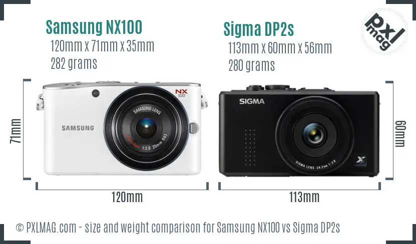 Samsung NX100 vs Sigma DP2s size comparison