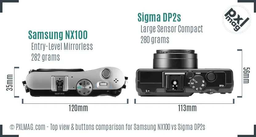 Samsung NX100 vs Sigma DP2s top view buttons comparison