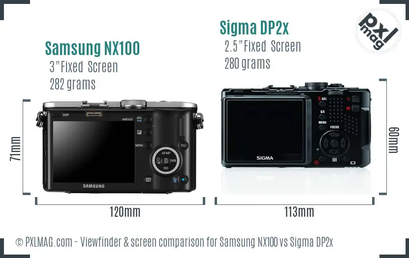 Samsung NX100 vs Sigma DP2x Screen and Viewfinder comparison