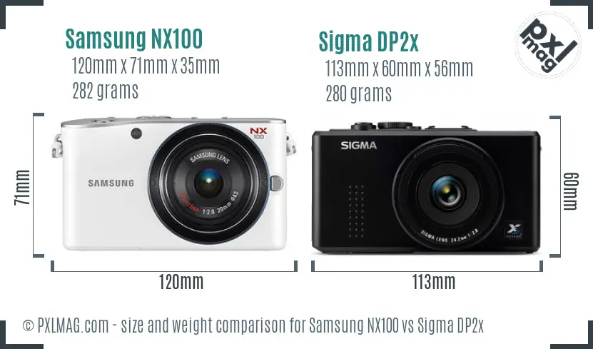 Samsung NX100 vs Sigma DP2x size comparison