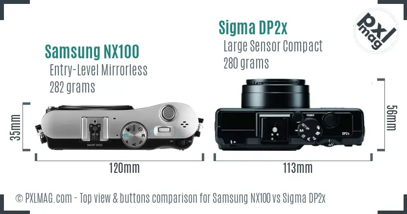 Samsung NX100 vs Sigma DP2x top view buttons comparison