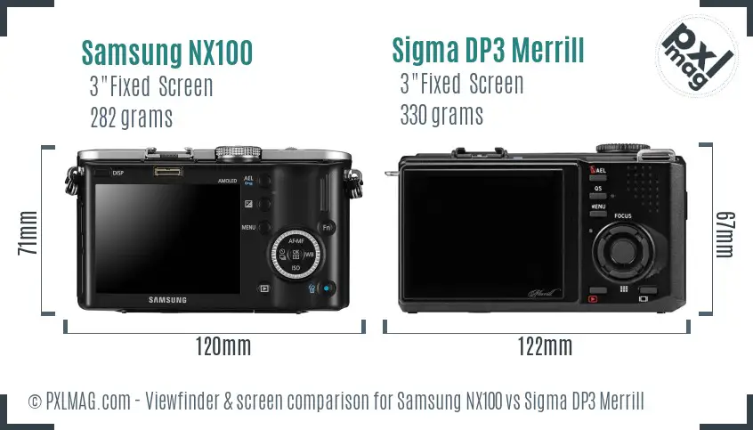 Samsung NX100 vs Sigma DP3 Merrill Screen and Viewfinder comparison