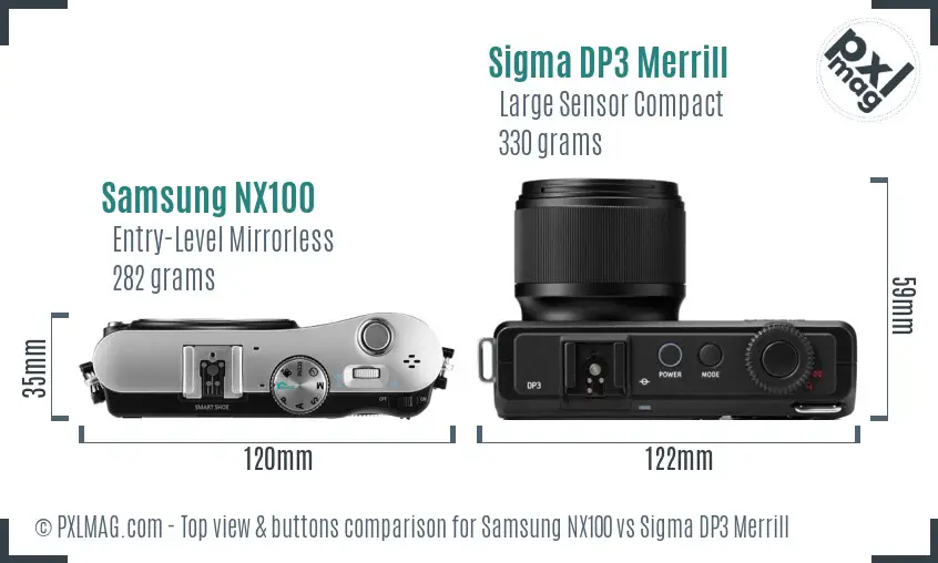 Samsung NX100 vs Sigma DP3 Merrill top view buttons comparison