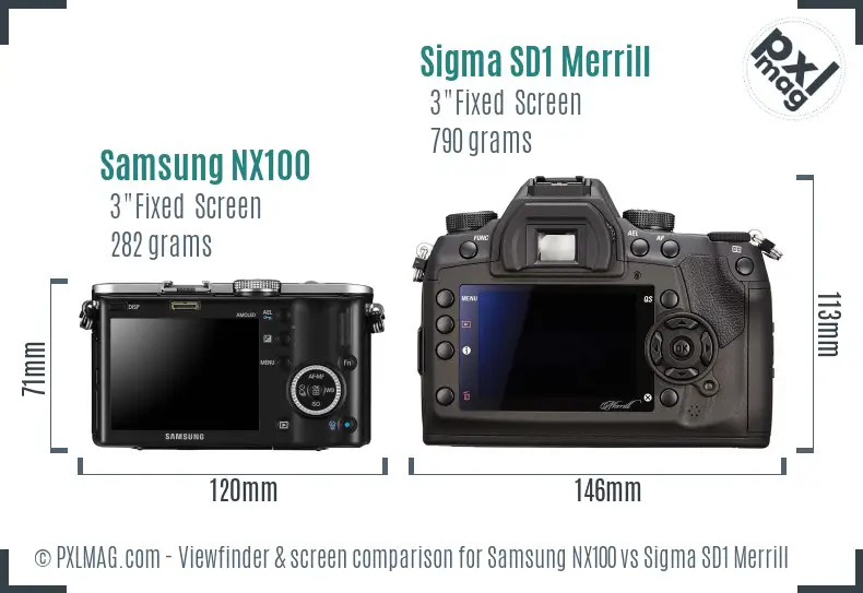 Samsung NX100 vs Sigma SD1 Merrill Screen and Viewfinder comparison