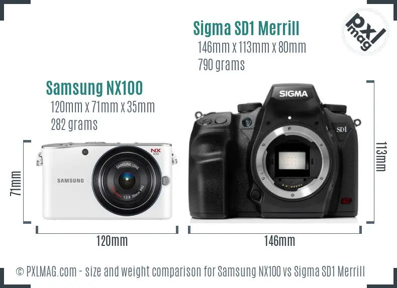 Samsung NX100 vs Sigma SD1 Merrill size comparison