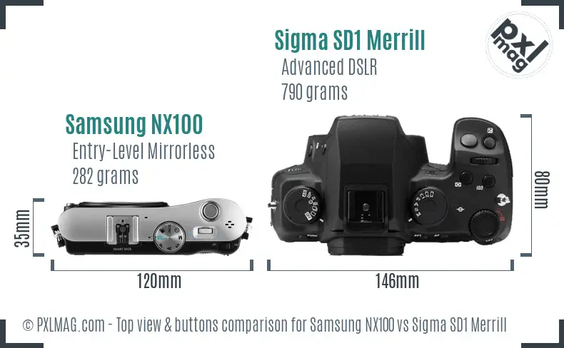 Samsung NX100 vs Sigma SD1 Merrill top view buttons comparison