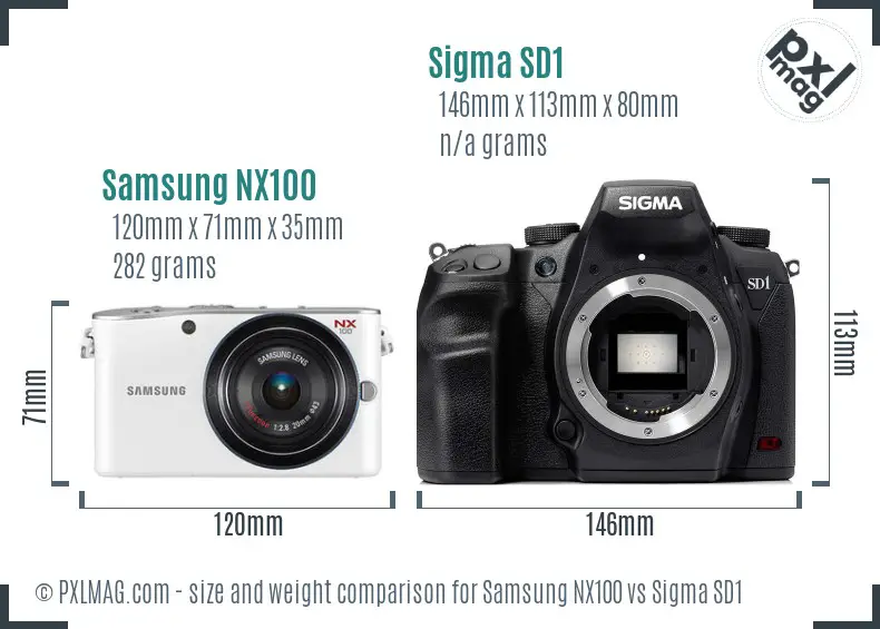 Samsung NX100 vs Sigma SD1 size comparison