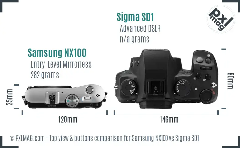 Samsung NX100 vs Sigma SD1 top view buttons comparison