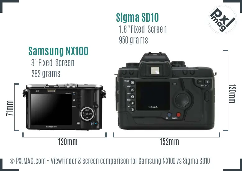 Samsung NX100 vs Sigma SD10 Screen and Viewfinder comparison