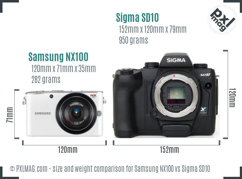 Samsung NX100 vs Sigma SD10 size comparison