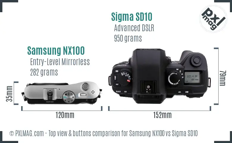 Samsung NX100 vs Sigma SD10 top view buttons comparison