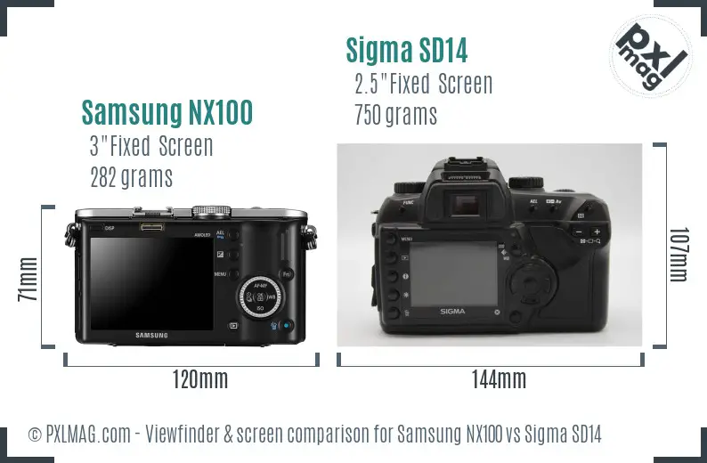 Samsung NX100 vs Sigma SD14 Screen and Viewfinder comparison