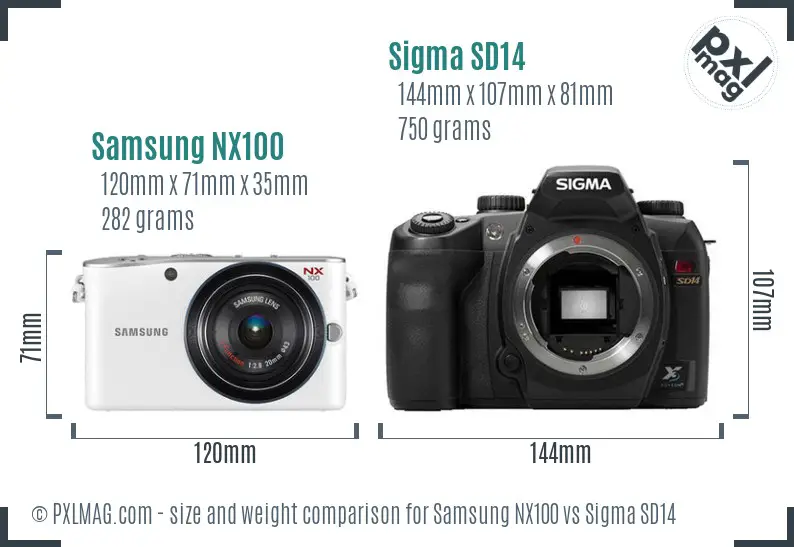 Samsung NX100 vs Sigma SD14 size comparison