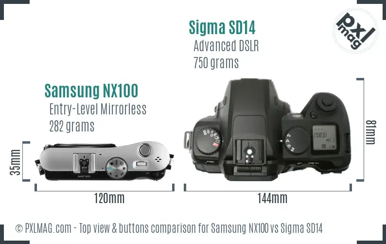 Samsung NX100 vs Sigma SD14 top view buttons comparison