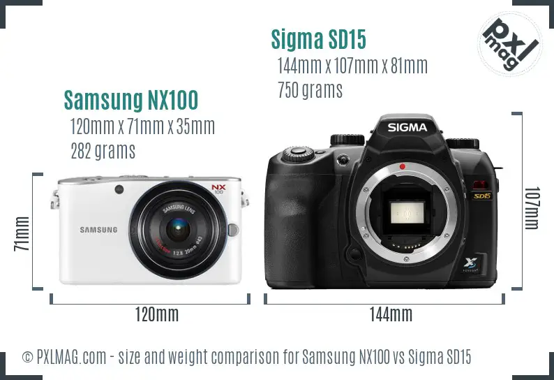 Samsung NX100 vs Sigma SD15 size comparison