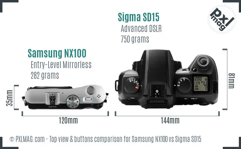 Samsung NX100 vs Sigma SD15 top view buttons comparison