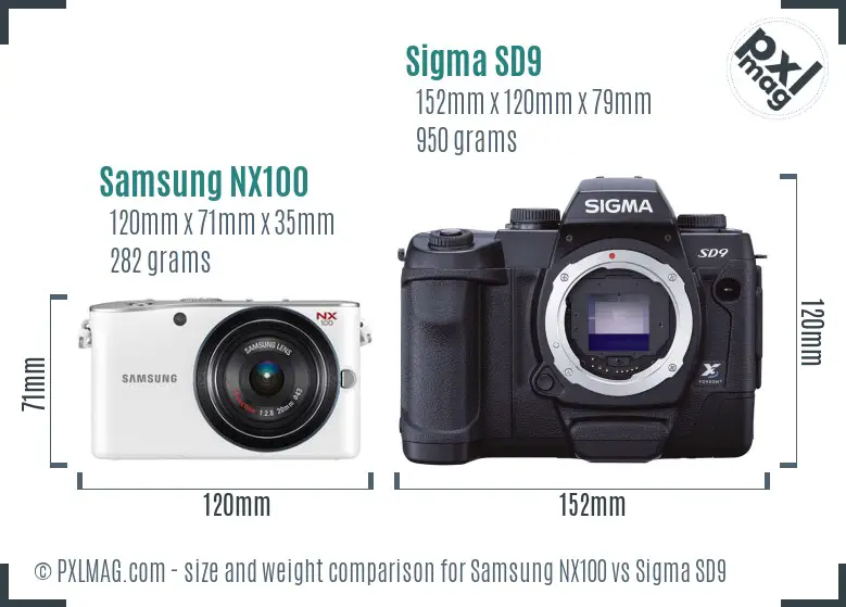 Samsung NX100 vs Sigma SD9 size comparison