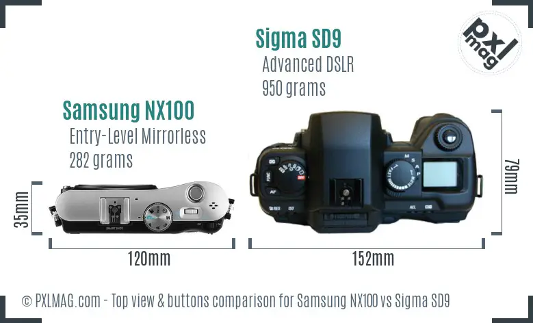 Samsung NX100 vs Sigma SD9 top view buttons comparison