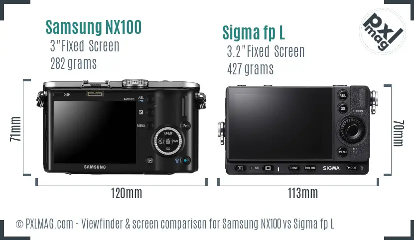 Samsung NX100 vs Sigma fp L Screen and Viewfinder comparison
