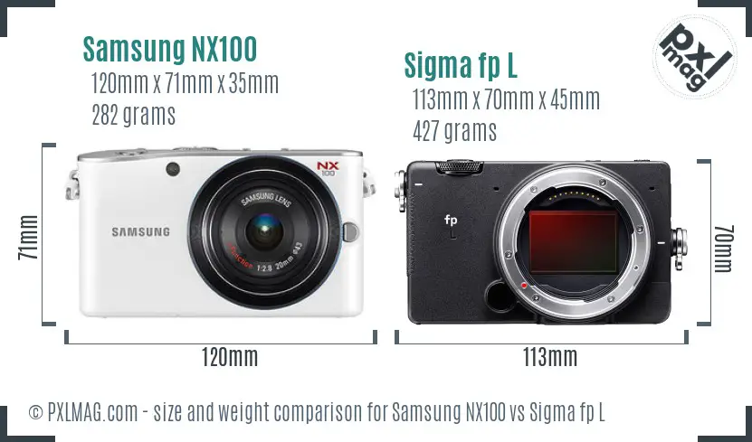 Samsung NX100 vs Sigma fp L size comparison