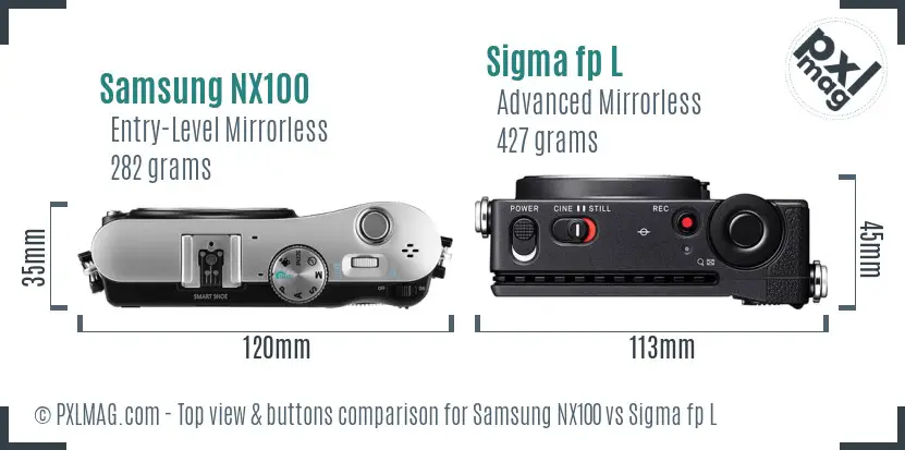 Samsung NX100 vs Sigma fp L top view buttons comparison