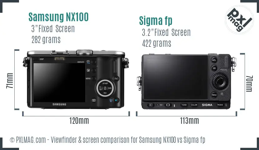 Samsung NX100 vs Sigma fp Screen and Viewfinder comparison