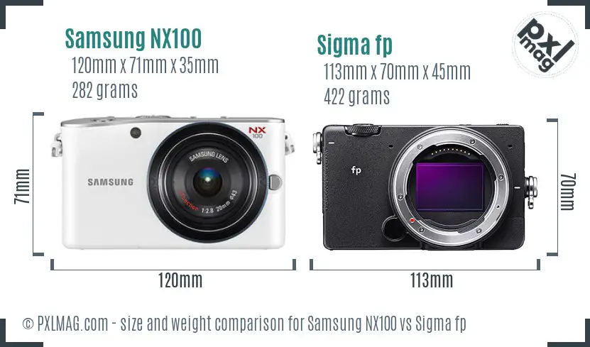 Samsung NX100 vs Sigma fp size comparison