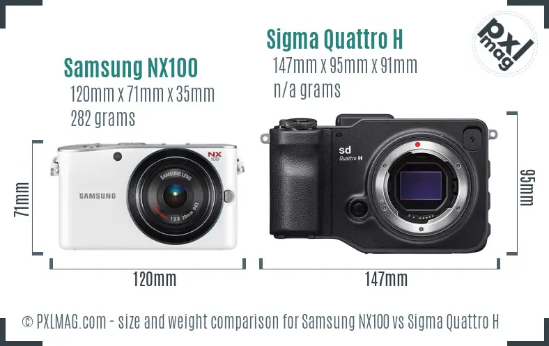 Samsung NX100 vs Sigma Quattro H size comparison