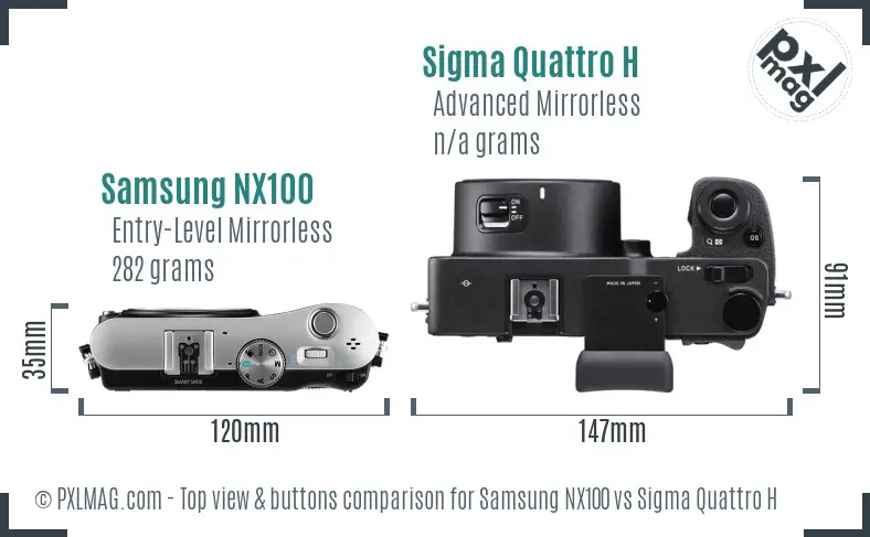 Samsung NX100 vs Sigma Quattro H top view buttons comparison