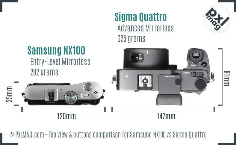 Samsung NX100 vs Sigma Quattro top view buttons comparison