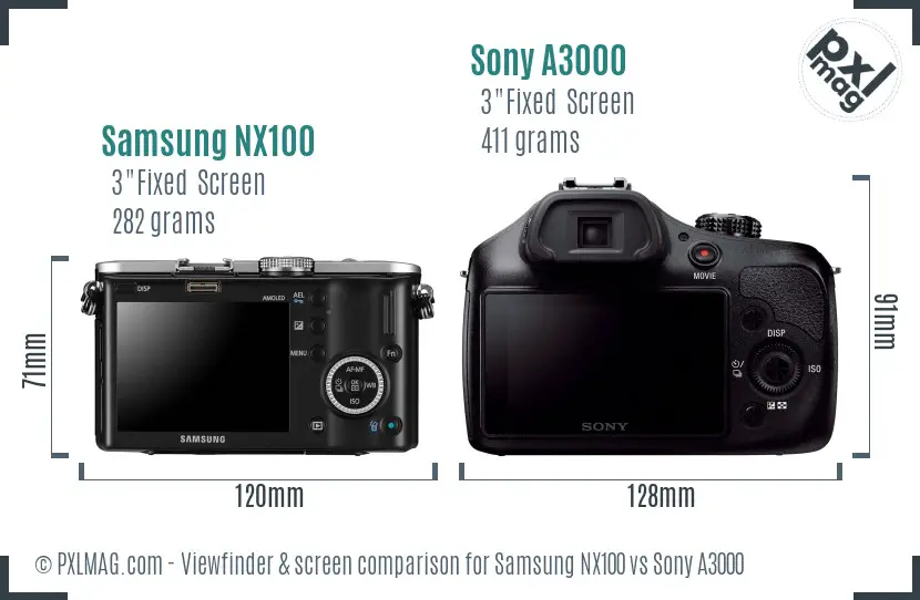 Samsung NX100 vs Sony A3000 Screen and Viewfinder comparison