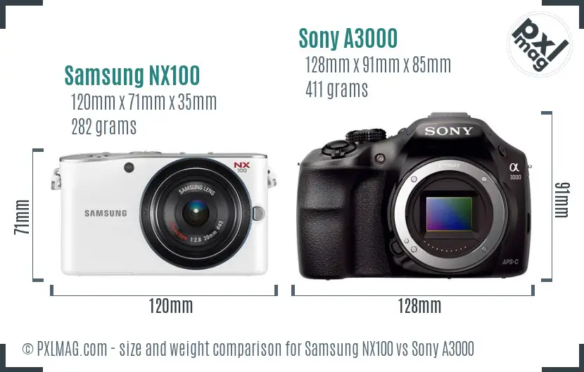 Samsung NX100 vs Sony A3000 size comparison