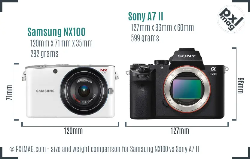 Samsung NX100 vs Sony A7 II size comparison